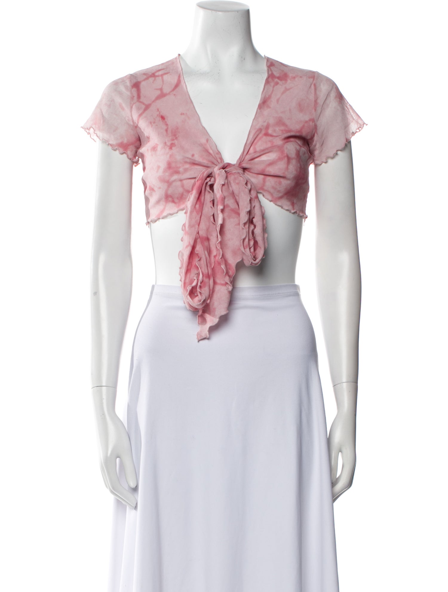 Blumarine Tie-Dye Print V-Neck Crop Top