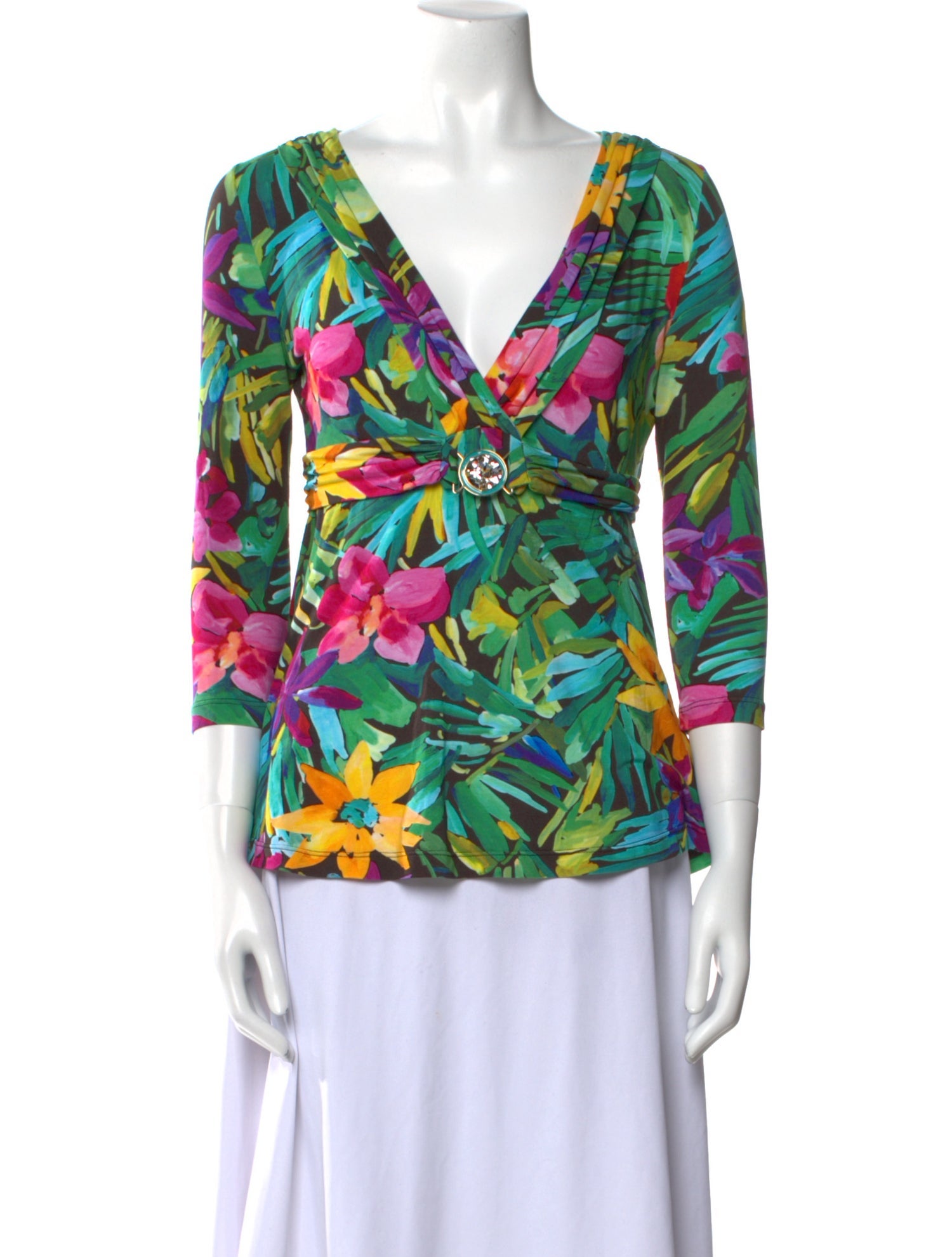 Blumarine Floral Print V-Neck Blouse