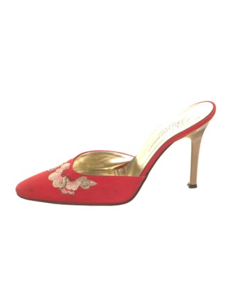 Blumarine Satin Graphic Print Mules