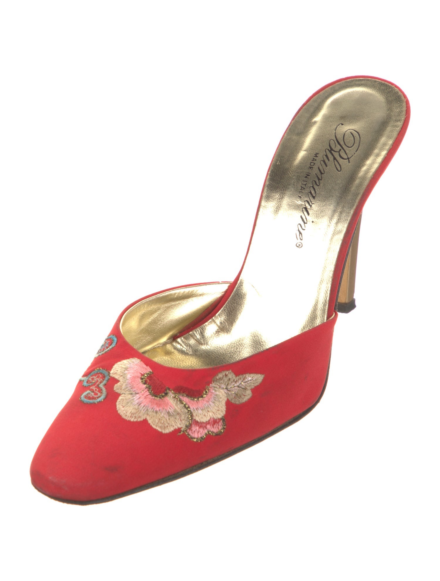 Blumarine Satin Graphic Print Mules