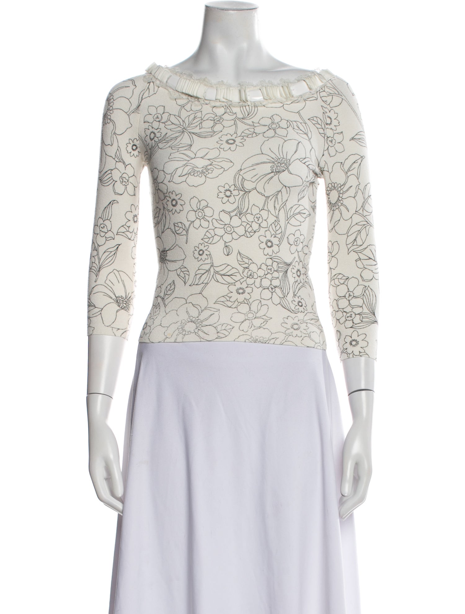 Blumarine Printed Bateau Neckline Crop Top