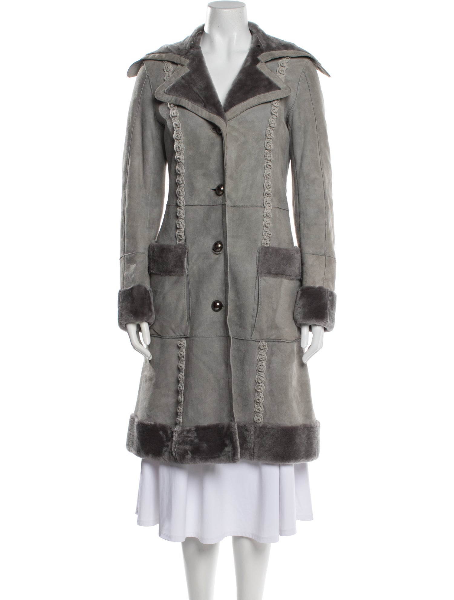 Blumarine Shearling Colorblock Pattern Fur Coat
