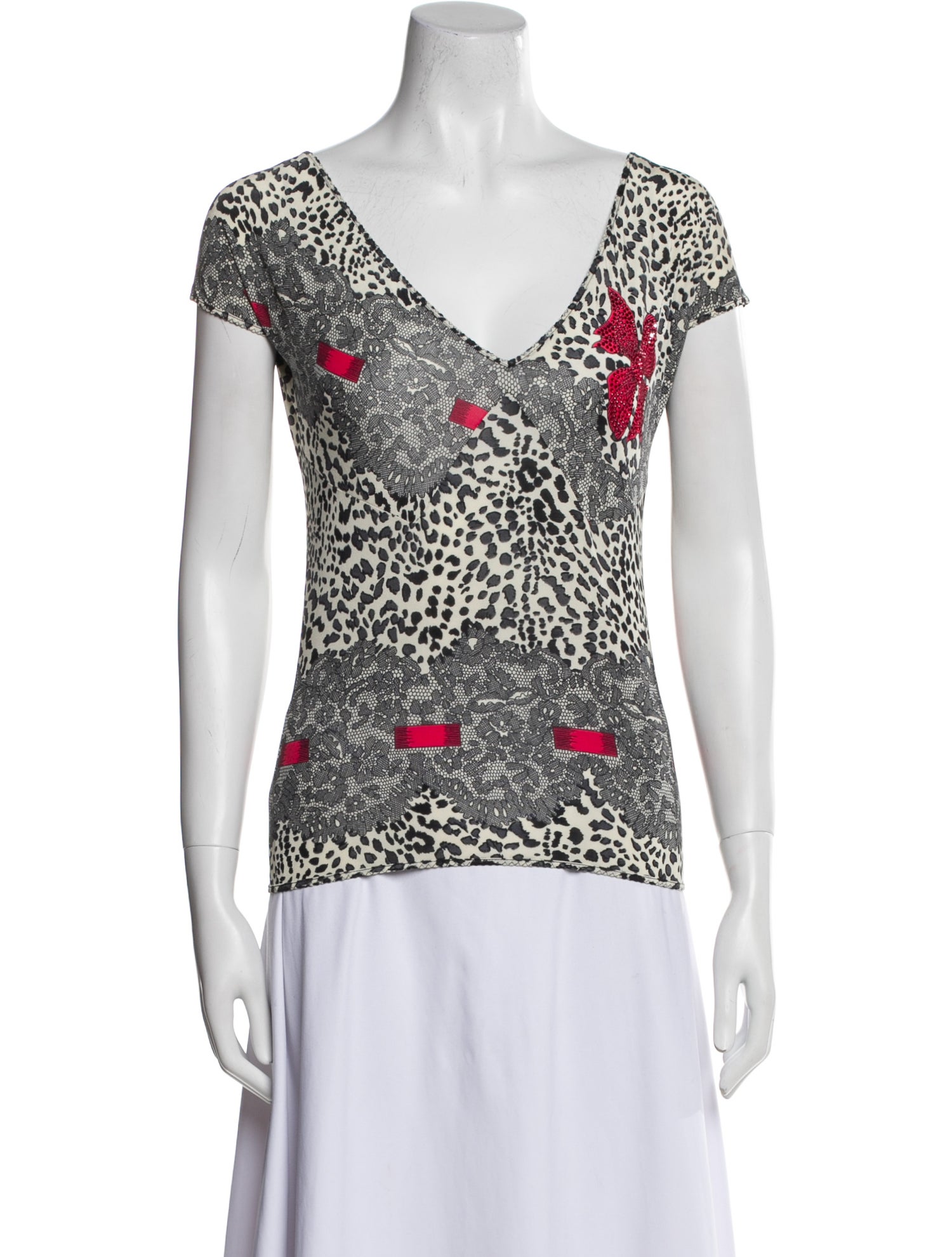 Blumarine Printed V-Neck Top