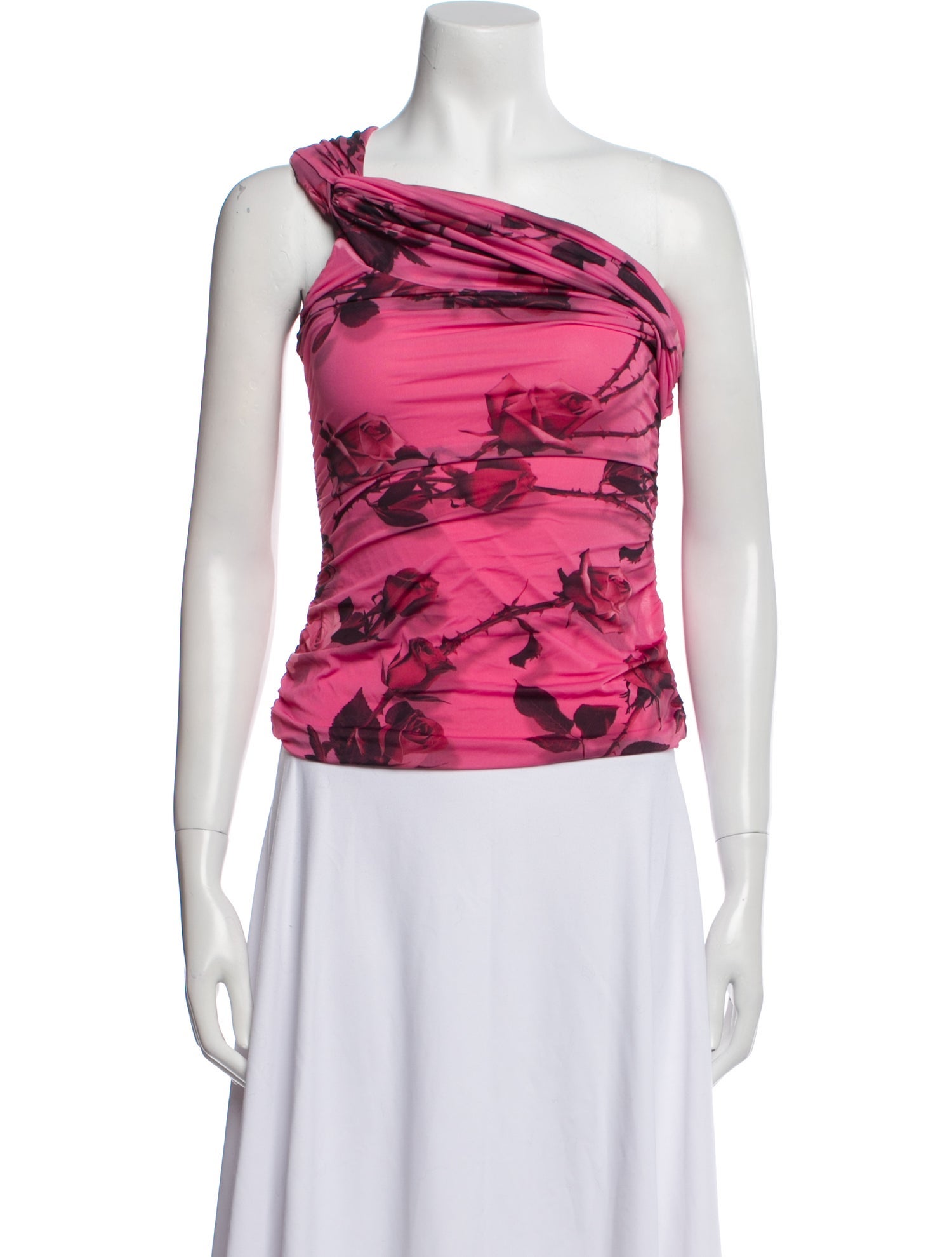 Blumarine Floral Print One-Shoulder Top