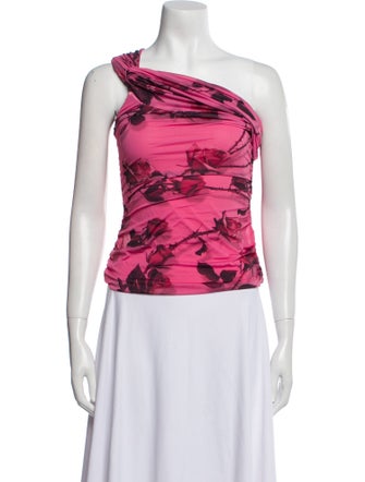 Blumarine Floral Print One-Shoulder Top