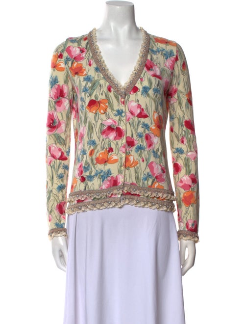 Blumarine Floral Print V-Neck Sweater