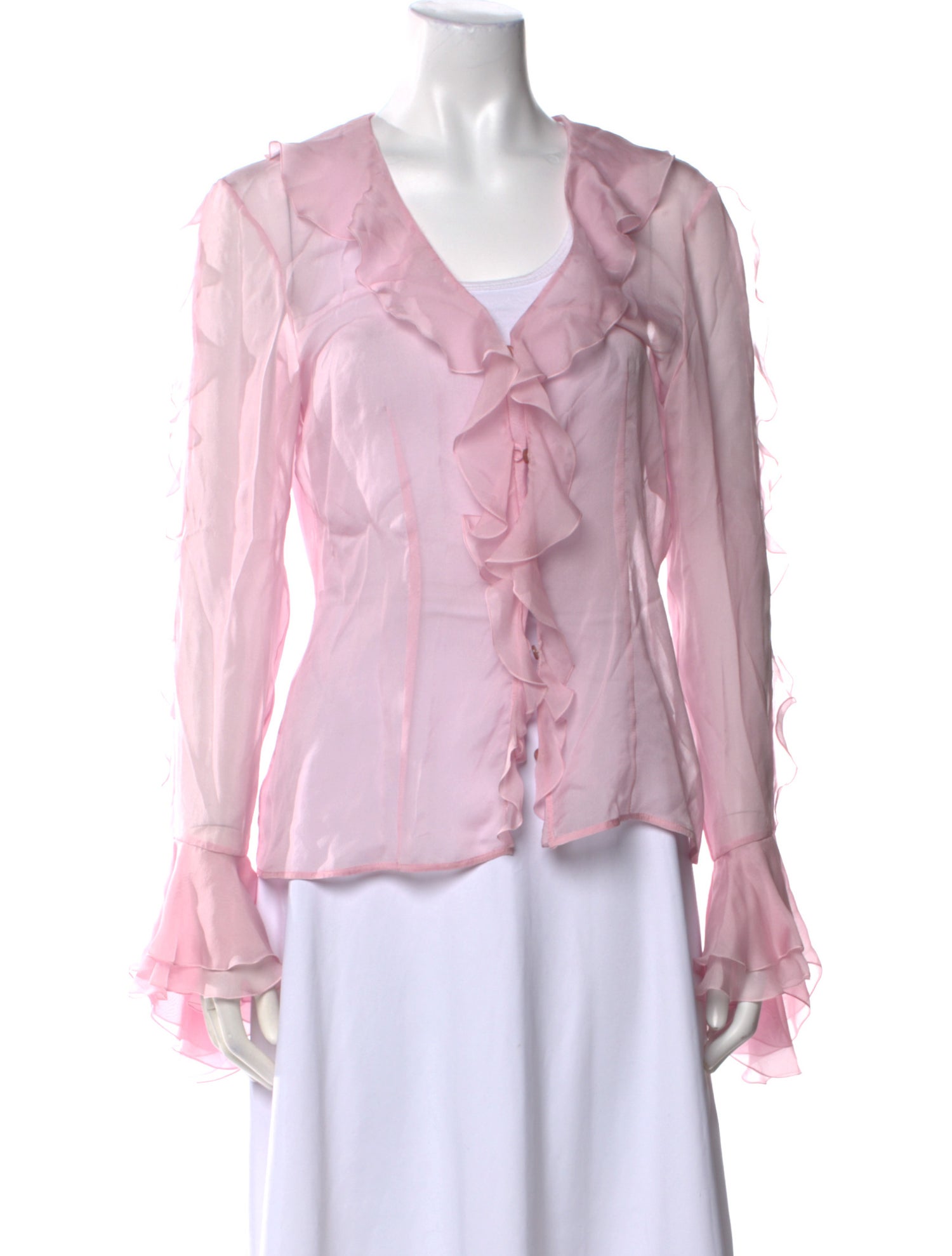 Blumarine V-Neck Long Sleeve Blouse