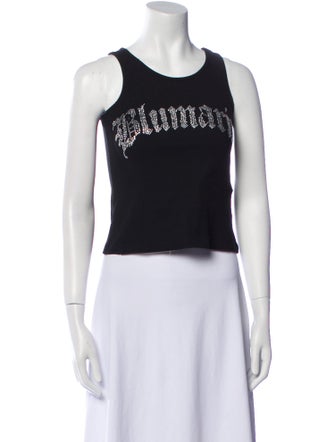 Blumarine Graphic Print Scoop Neck Crop Top