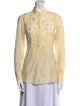Blumarine Mock Neck Long Sleeve Button-Up Top