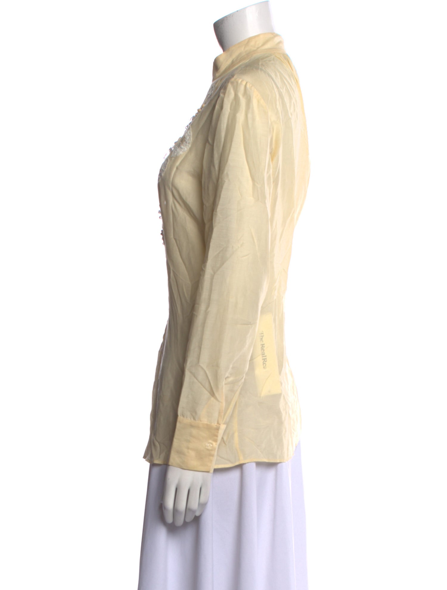 Blumarine Mock Neck Long Sleeve Button-Up Top