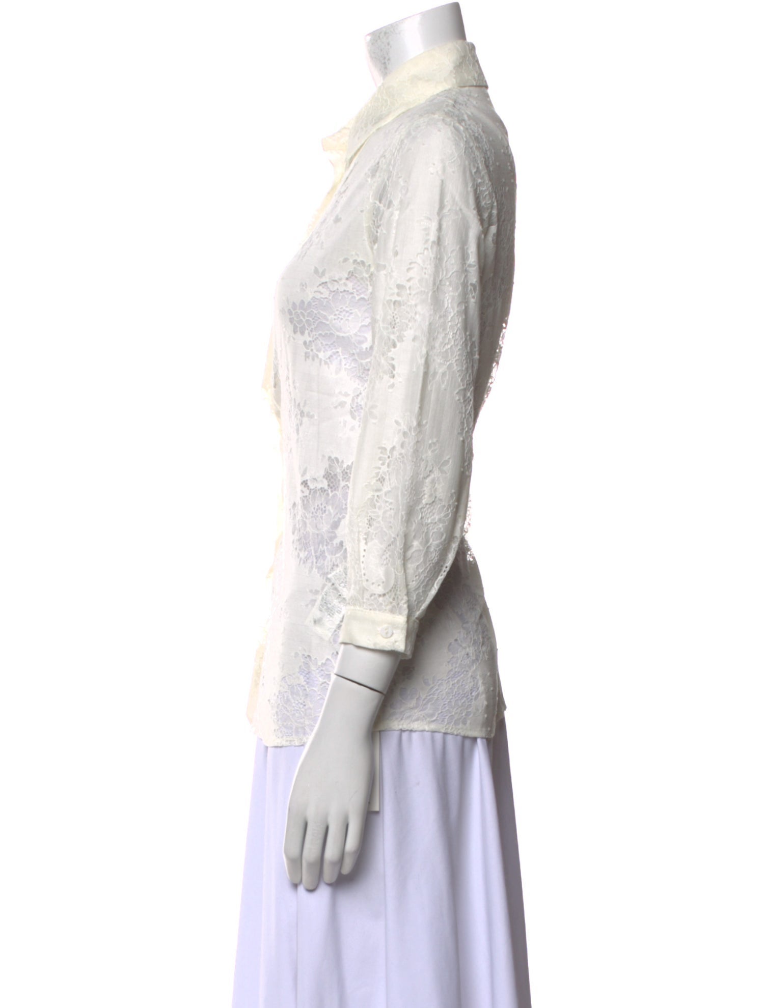 Blumarine Lace Pattern Three-Quarter Sleeve Button-Up Top