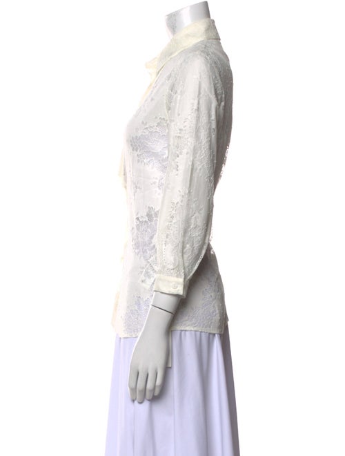 Blumarine Lace Pattern Three-Quarter Sleeve Button-Up Top