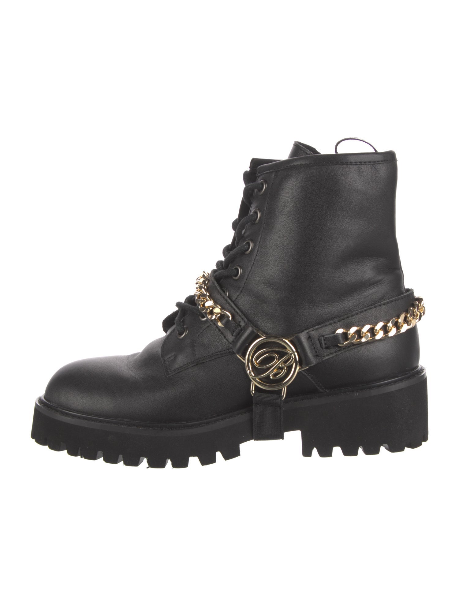 Blumarine Leather Chain-Link Accents Combat Boots