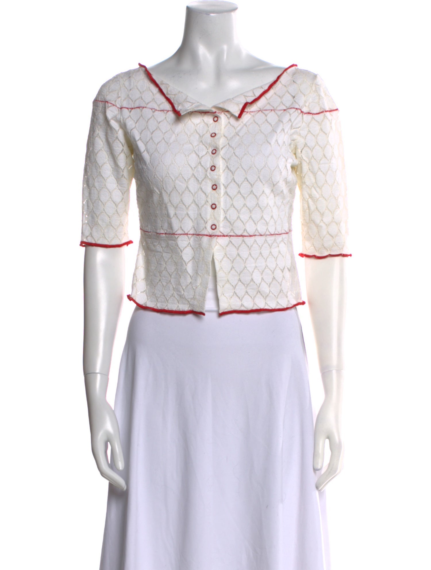 Blumarine Printed Three-Quarter Sleeve Crop Top