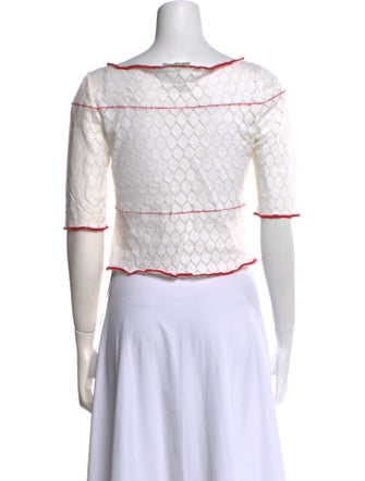 Blumarine Printed Three-Quarter Sleeve Crop Top