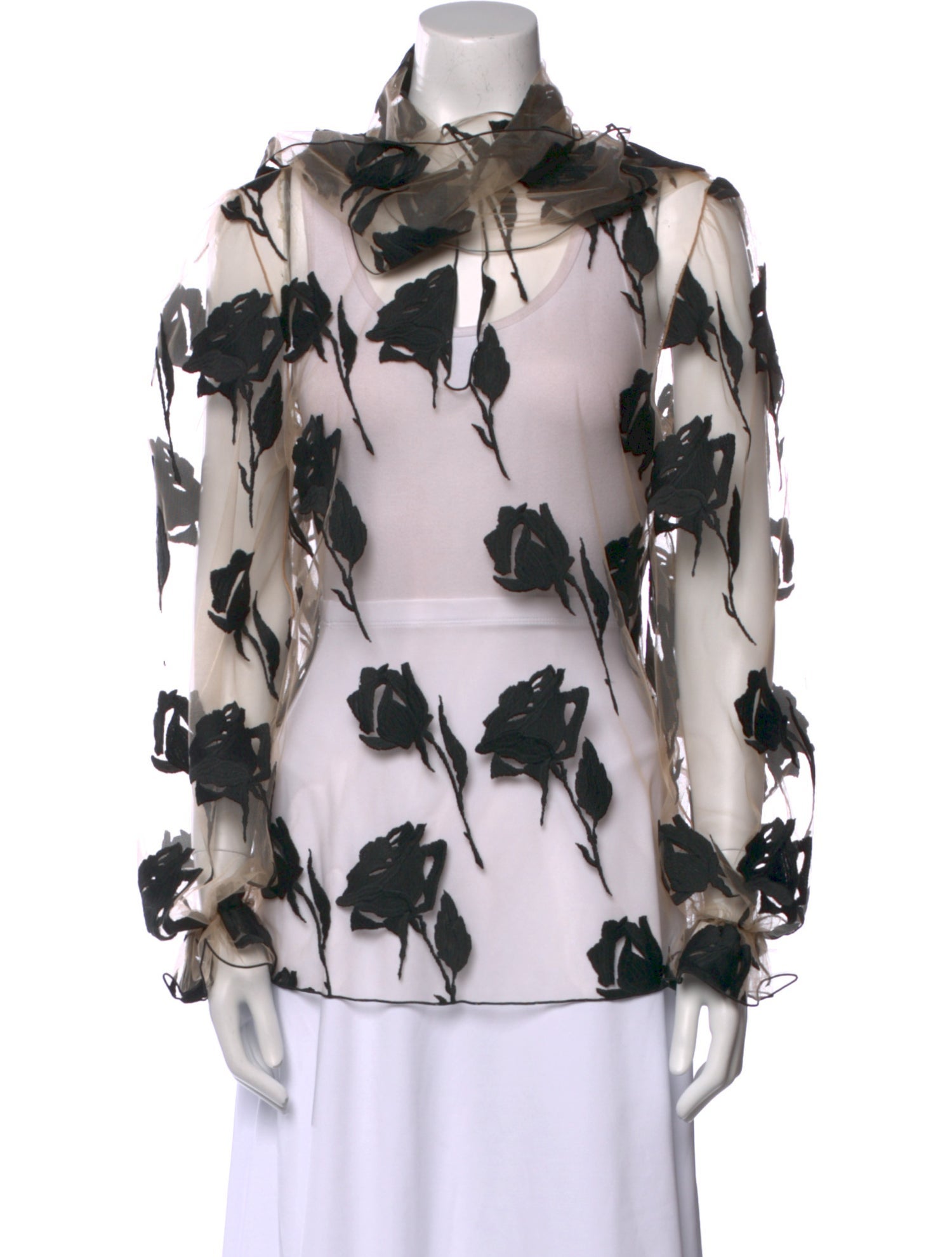 Blumarine Floral Print Mock Neck Blouse