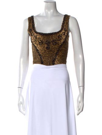 Blumarine Printed Square Neckline Crop Top