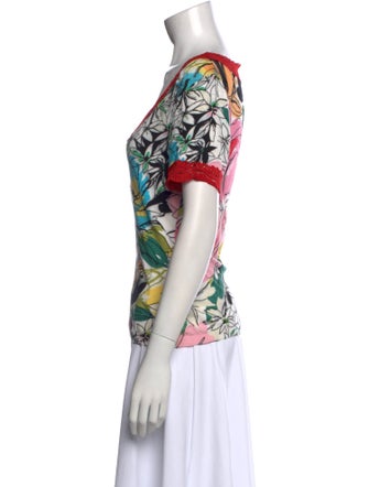 Blumarine Floral Print V-Neck T-Shirt