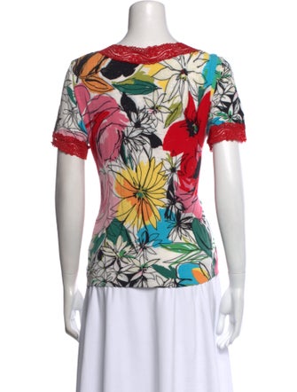 Blumarine Floral Print V-Neck T-Shirt
