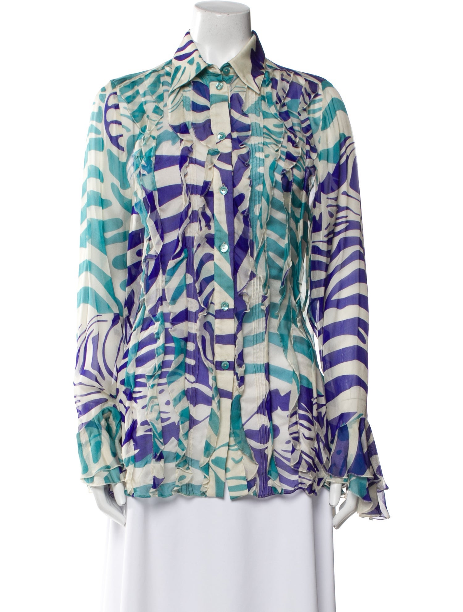 Blumarine Silk Printed Button-Up Top