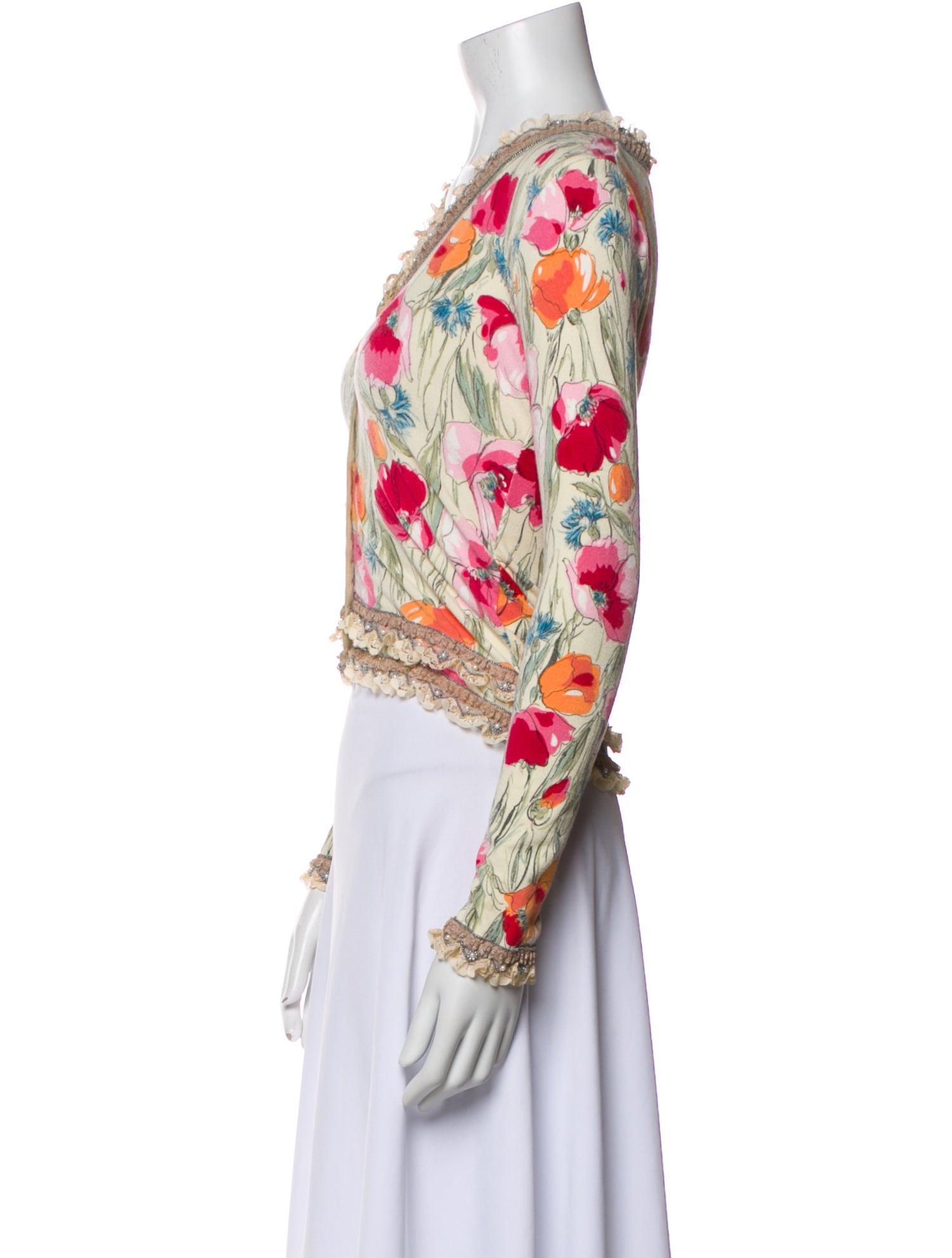 Blumarine Floral Print V-Neck Crop Top