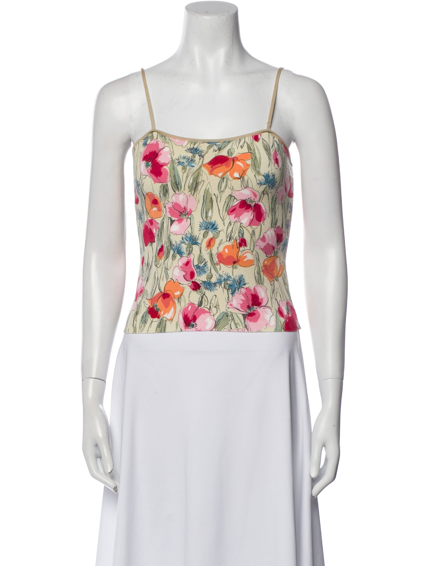 Blumarine Floral Print Square Neckline Crop Top
