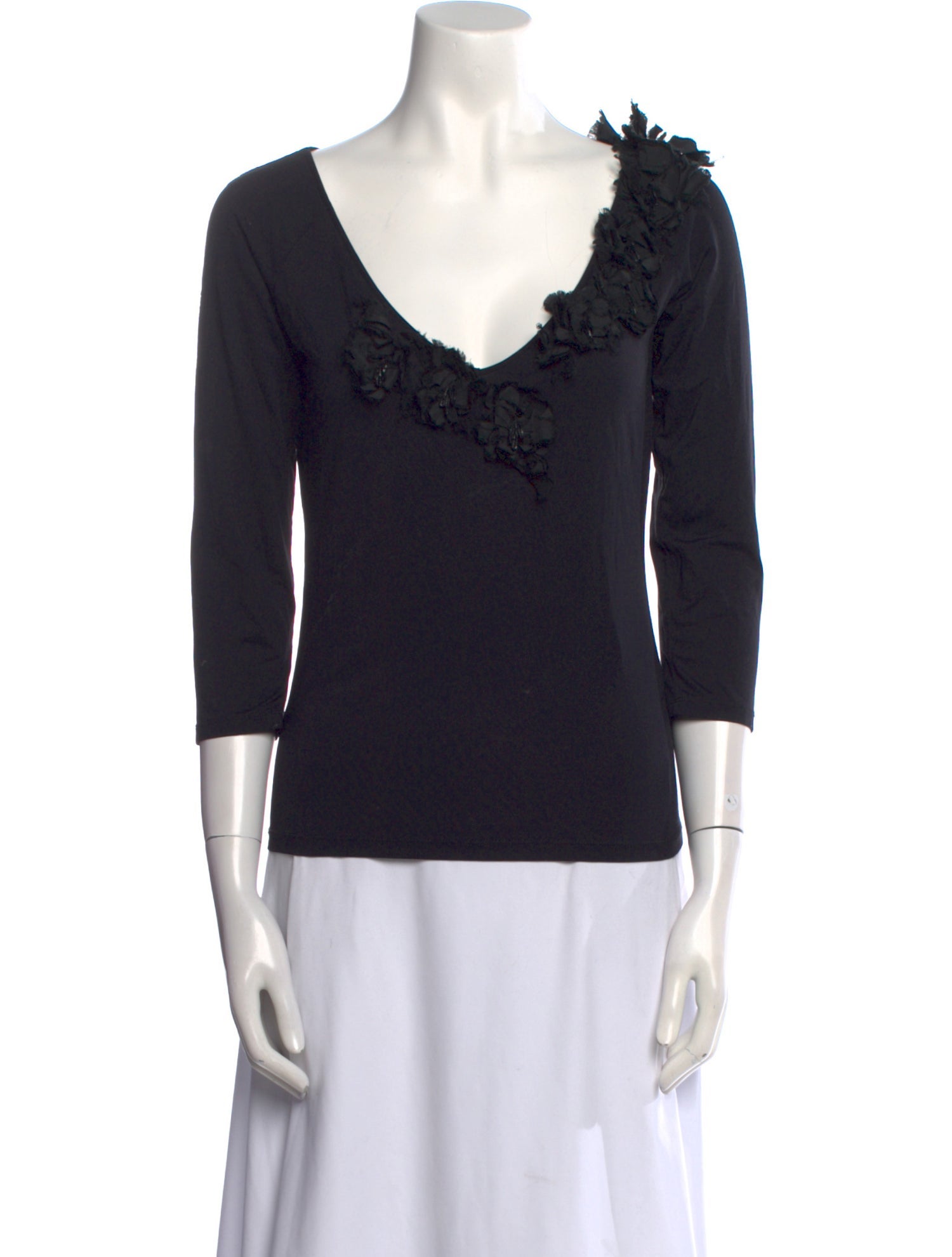 Blumarine V-Neck Three-Quarter Sleeve Top