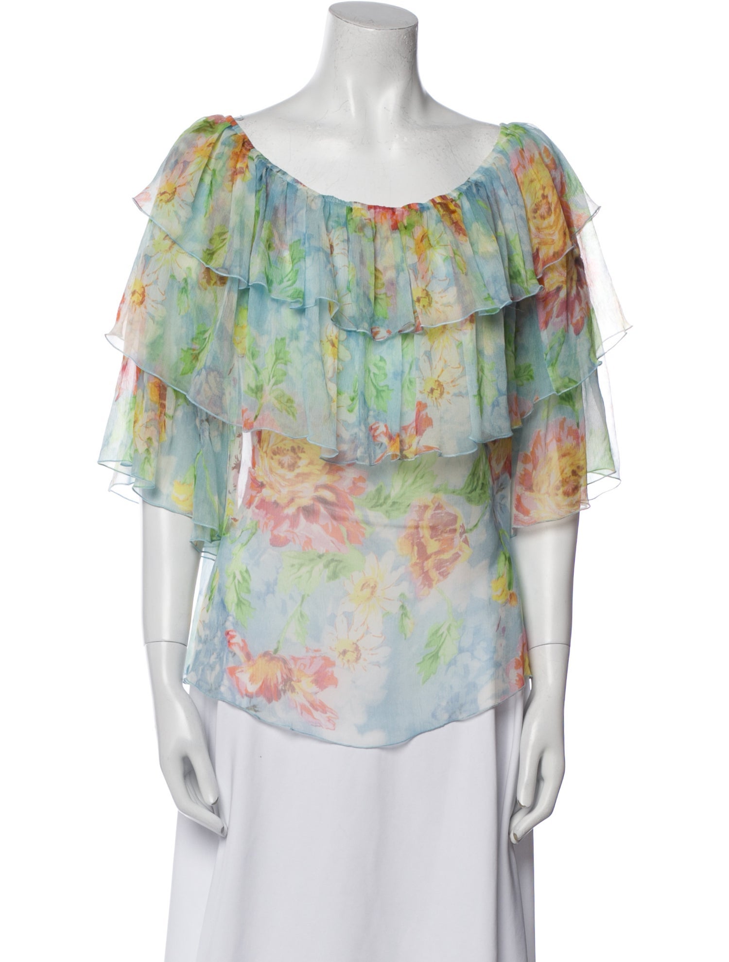 Blumarine Floral Print Bateau Neckline Blouse