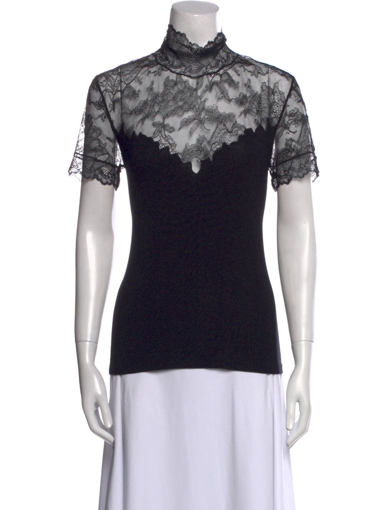 Blumarine Lace Pattern Mock Neck Top