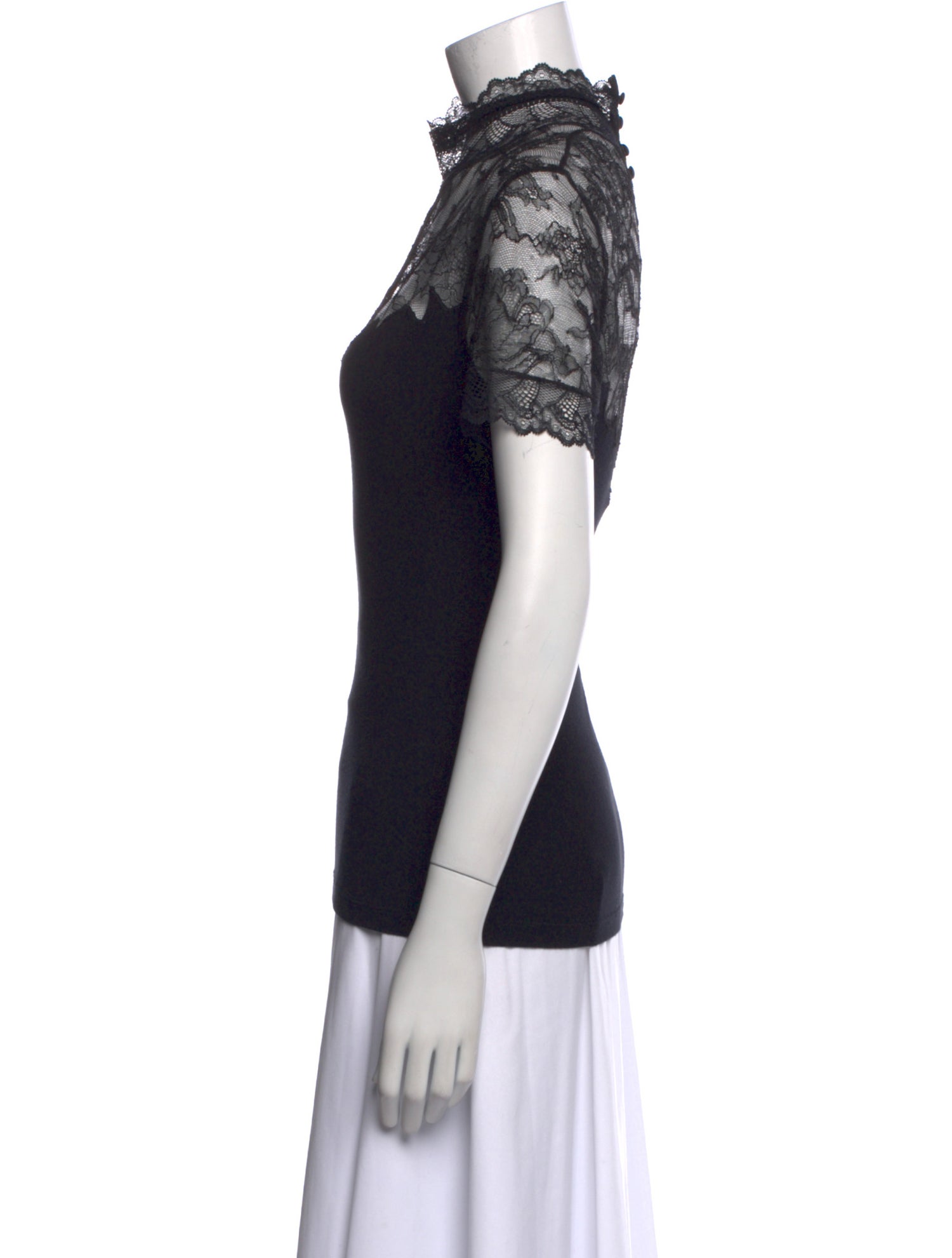 Blumarine Lace Pattern Mock Neck Top