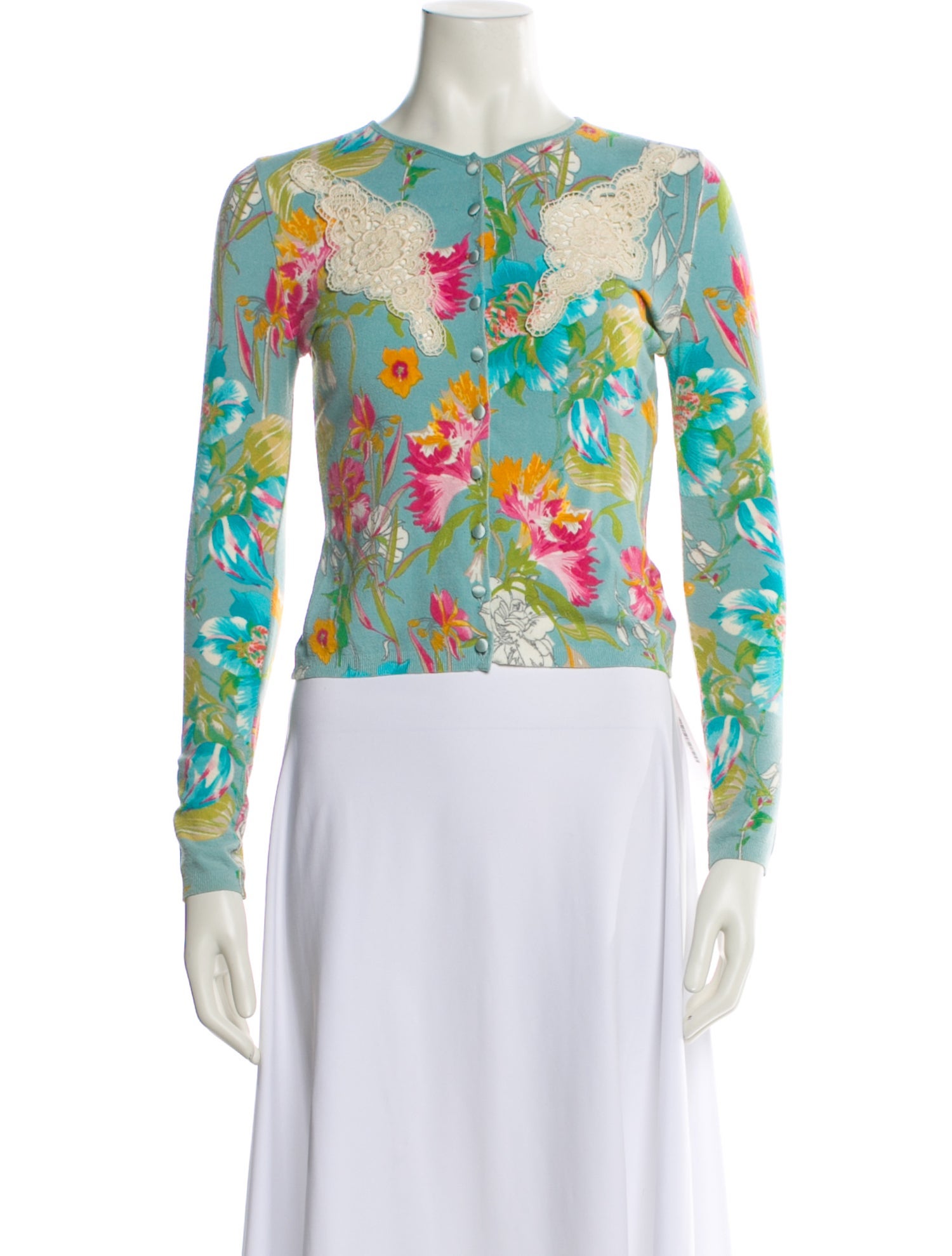 Blumarine Floral Print Crew Neck Sweater