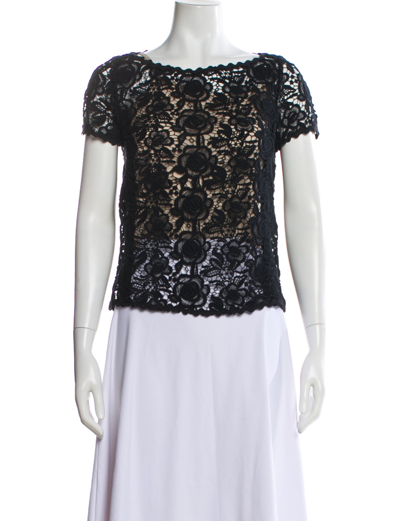 Blumarine Lace Pattern Crew Neck Top
