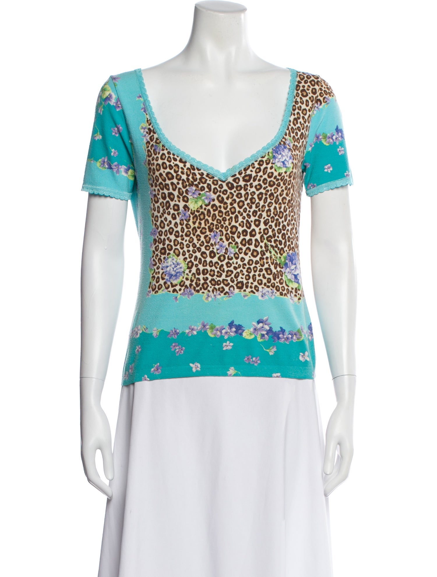 Blumarine Animal Print Square Neckline Top