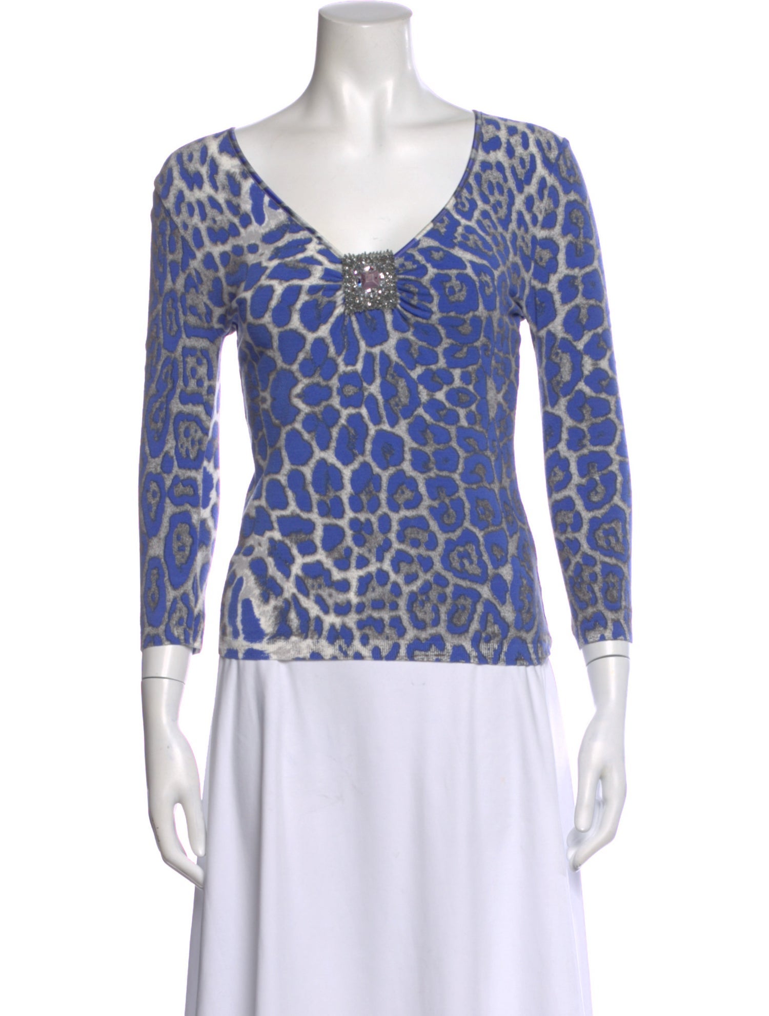 Blumarine Animal Print V-Neck Top