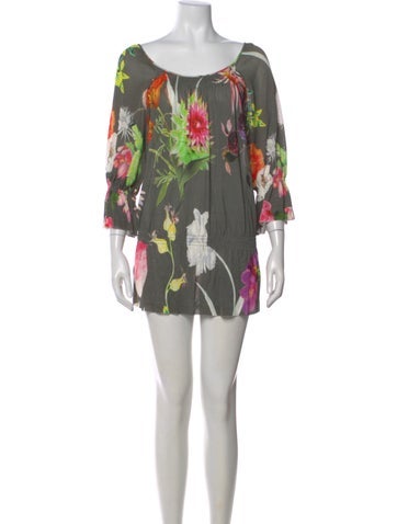Pre-owned Blumarine Floral Print Scoop Neck Top In Gray