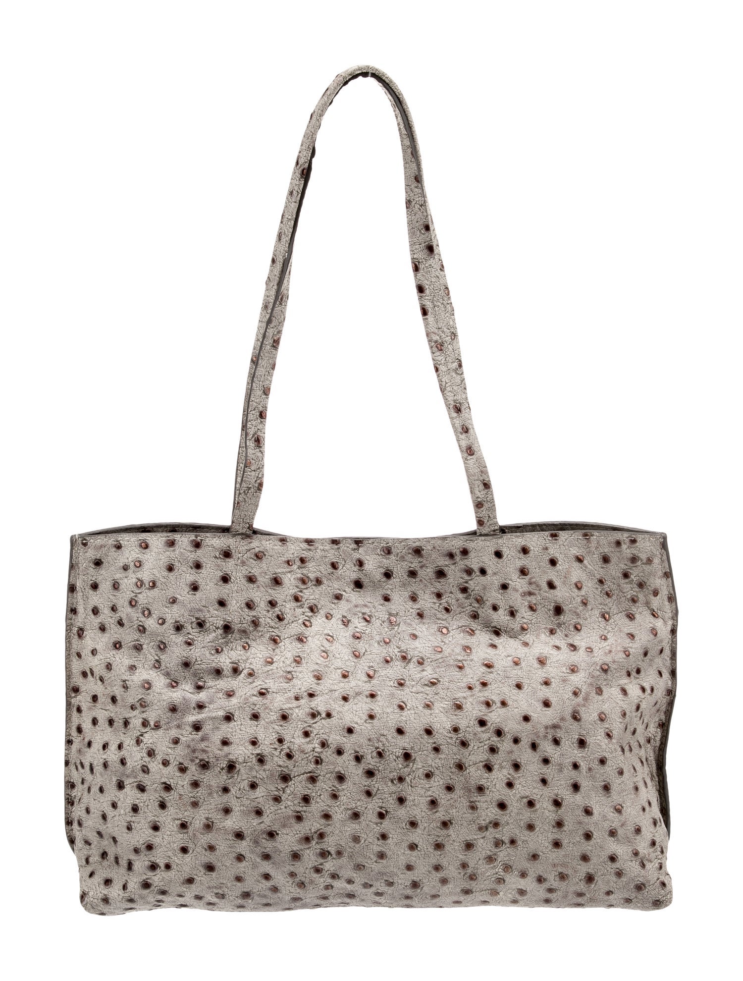 B.May Ostrich Tote Grey Totes, Handbags BMYAB20116 The RealReal
