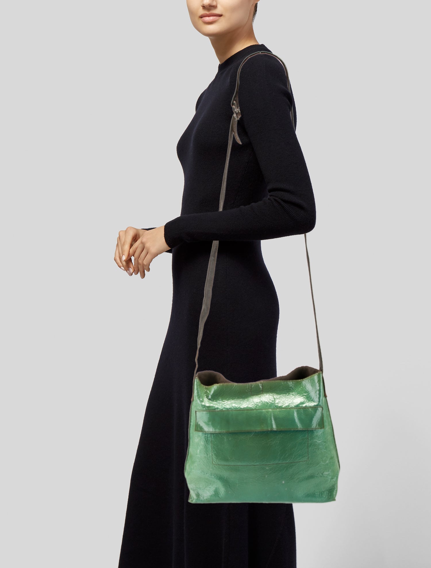 B.May Patent Leather Messenger Bag