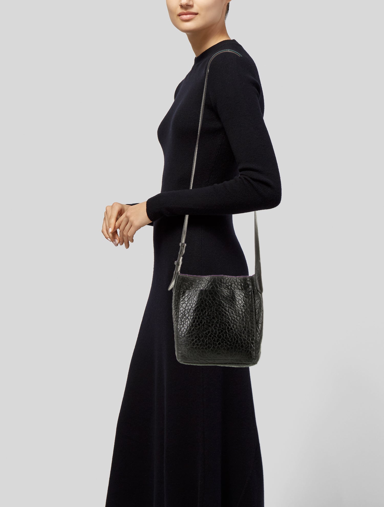 B.May Embossed Leather Messenger Bag