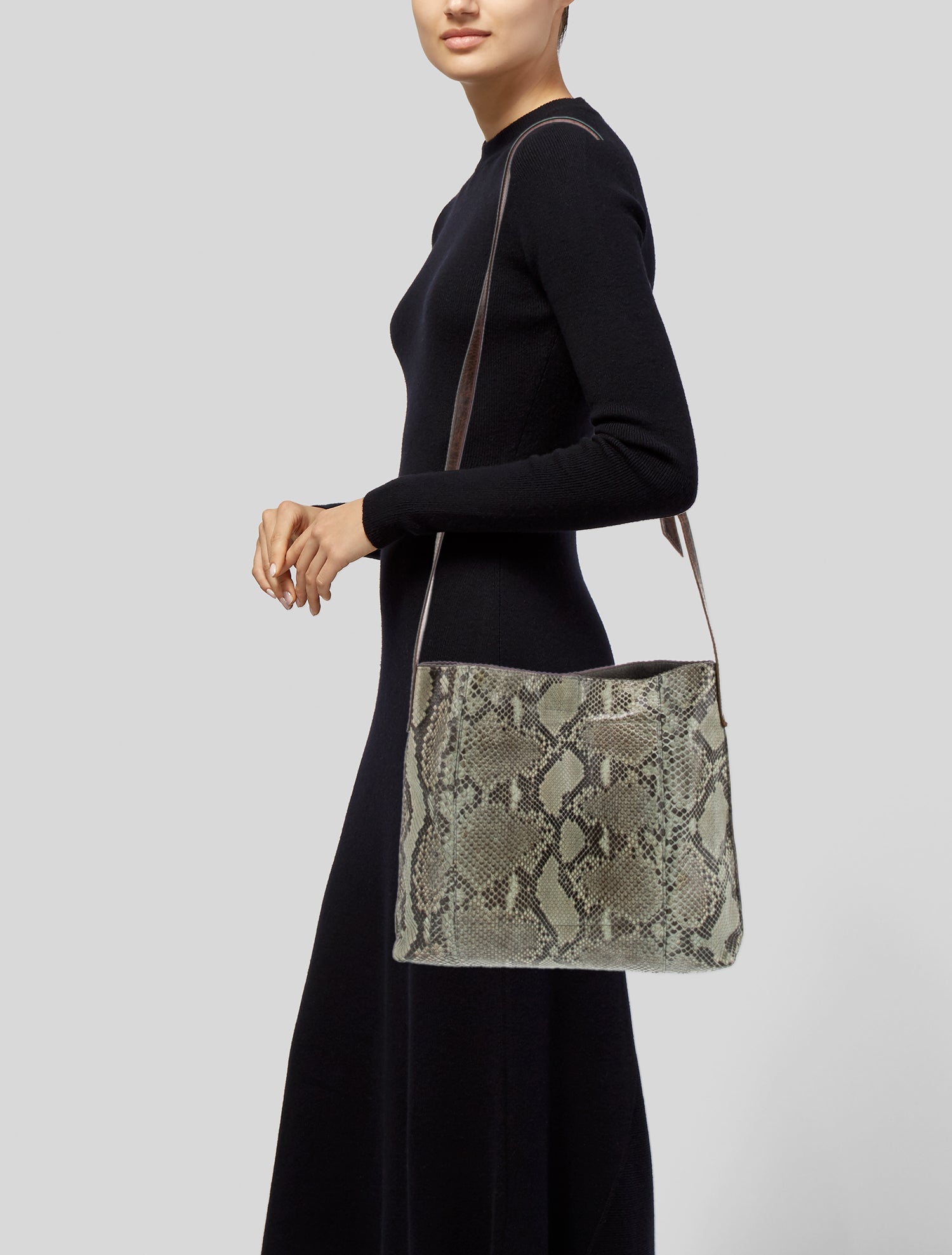 B.May Snakeskin Messenger Bag