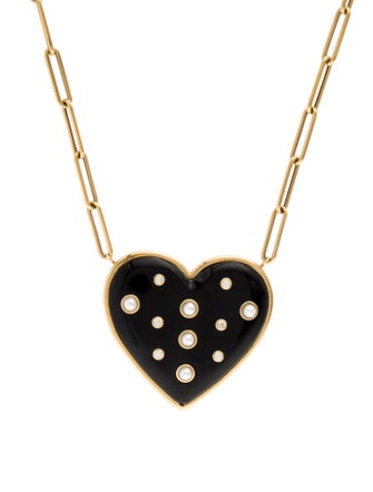 Brent Neale 18K Pearl, Diamond & Onyx Puffy Heart Pendant Necklace