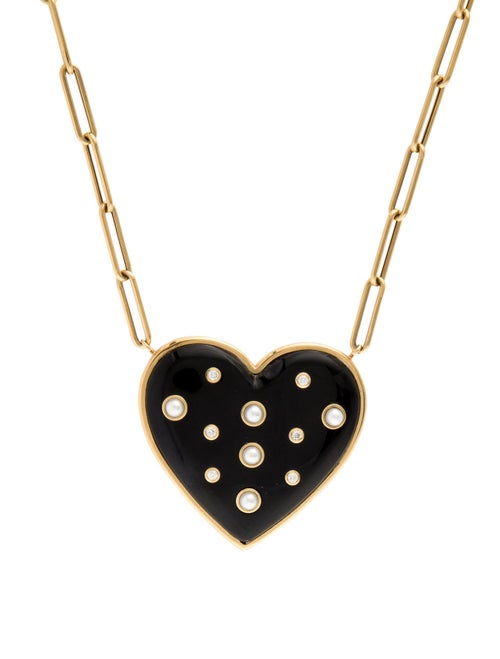 Brent Neale 18K Pearl, Diamond & Onyx Puffy Heart Pendant Necklace