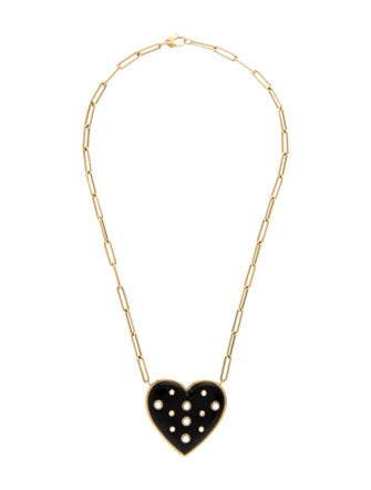 Brent Neale 18K Pearl, Diamond & Onyx Puffy Heart Pendant Necklace