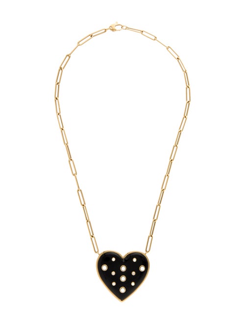 Brent Neale 18K Pearl, Diamond & Onyx Puffy Heart Pendant Necklace