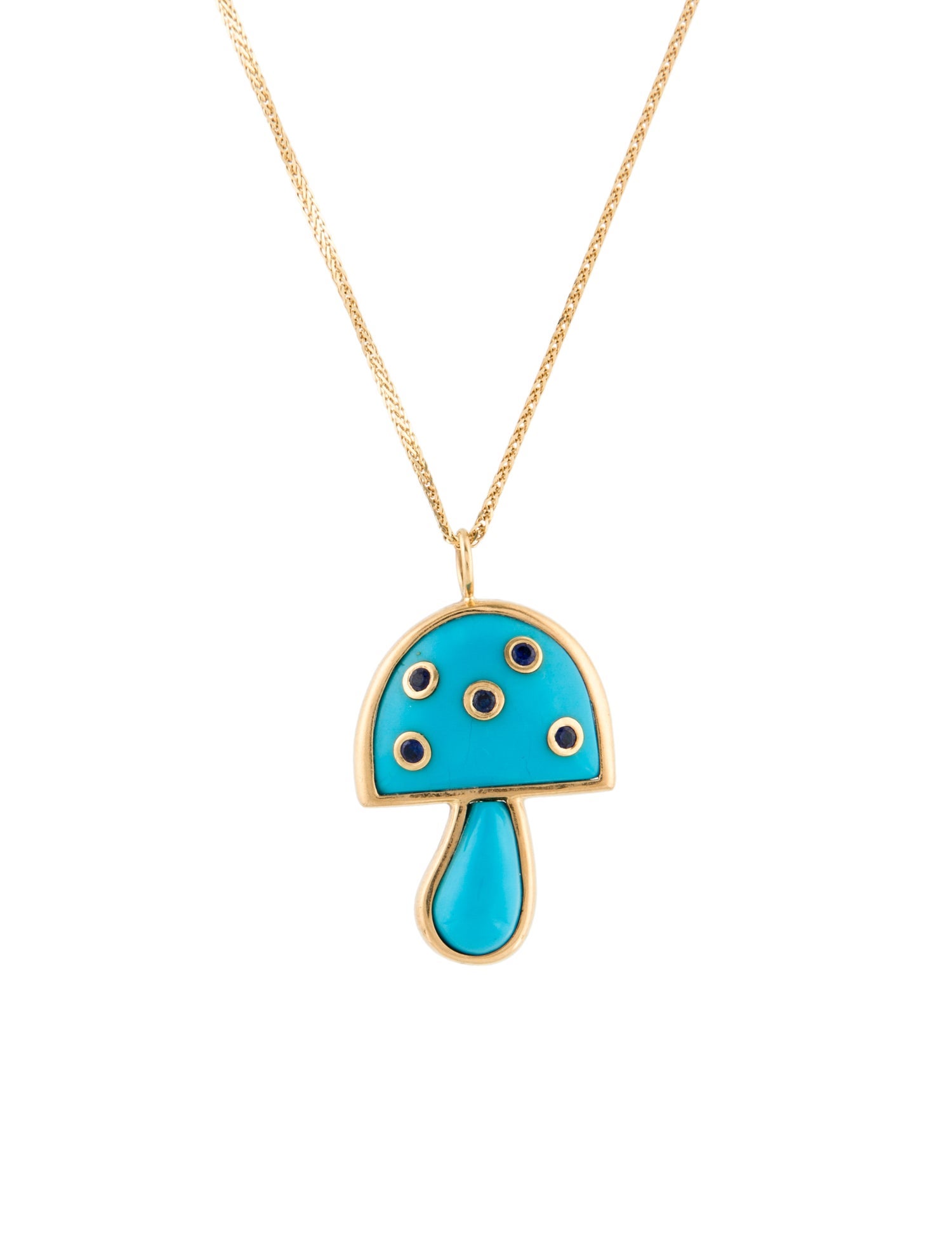 Brent Neale 18K Turquoise & Sapphire Mini Mushroom Pendant w/ Unbranded 14K Chain Necklace