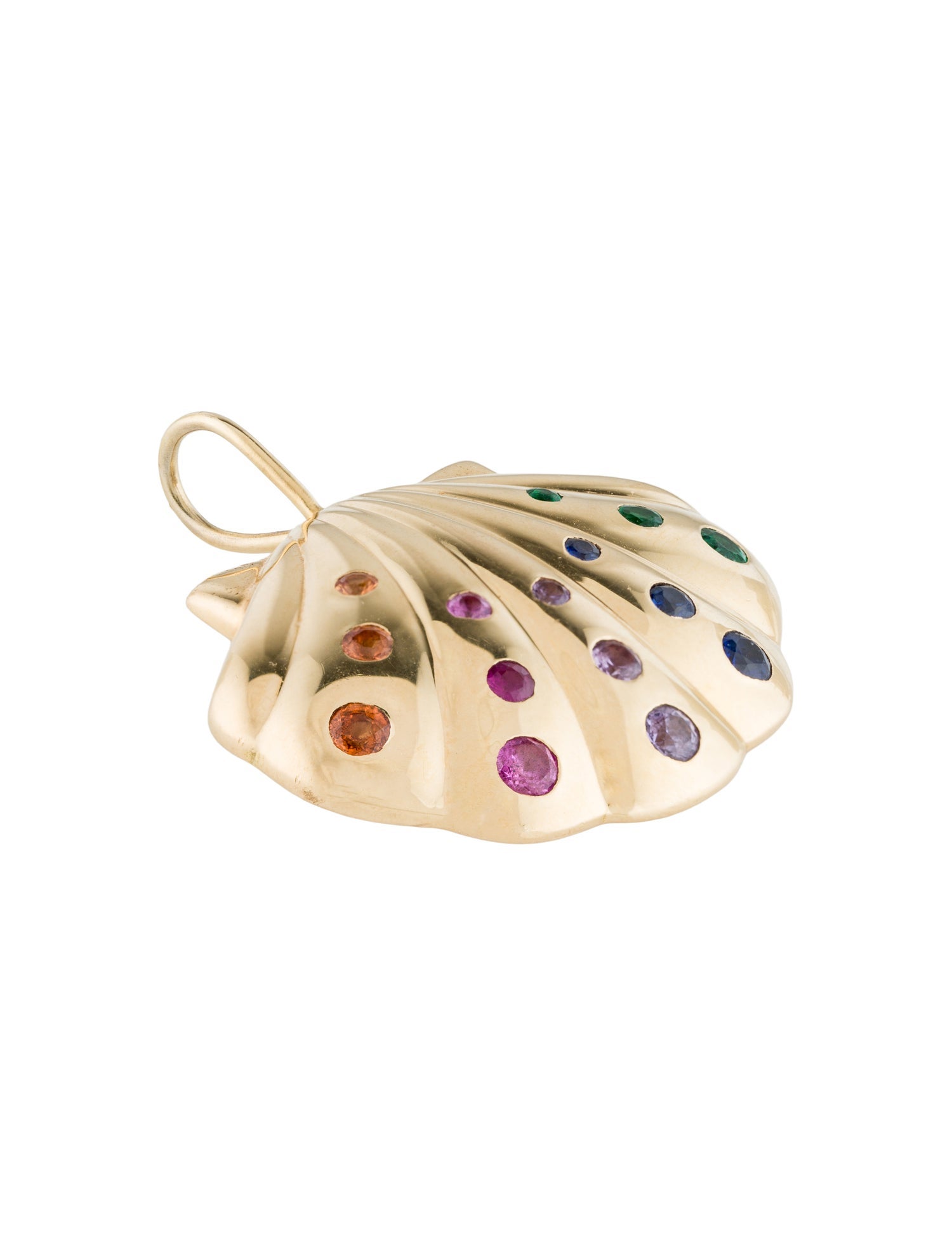 Brent Neale 18K Emerald, Sapphire & Ruby Medium Shell Pendant