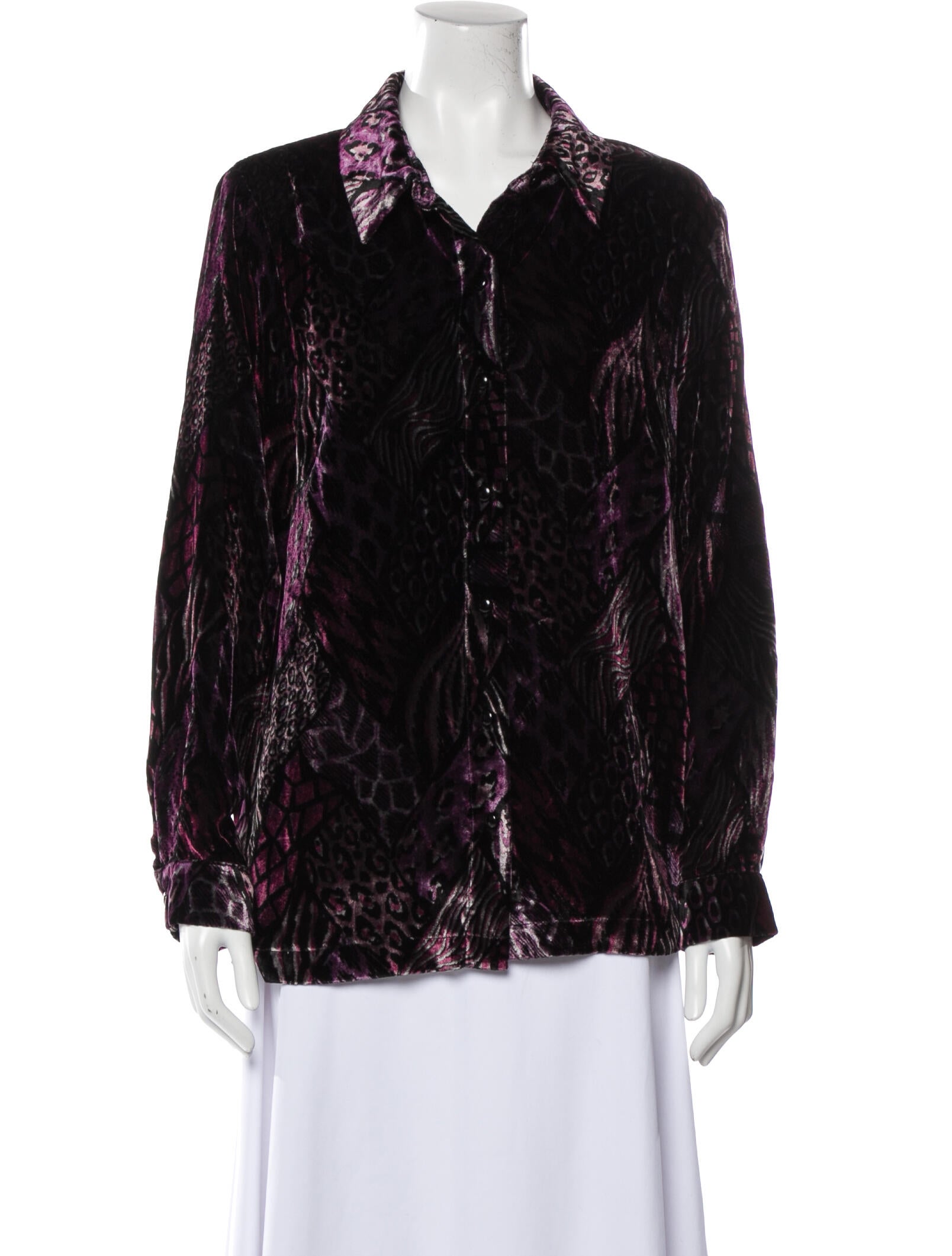 Bob Mackie Animal Print Long Sleeve Button-Up Top