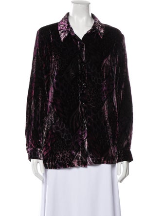 Bob Mackie Animal Print Long Sleeve Button-Up Top