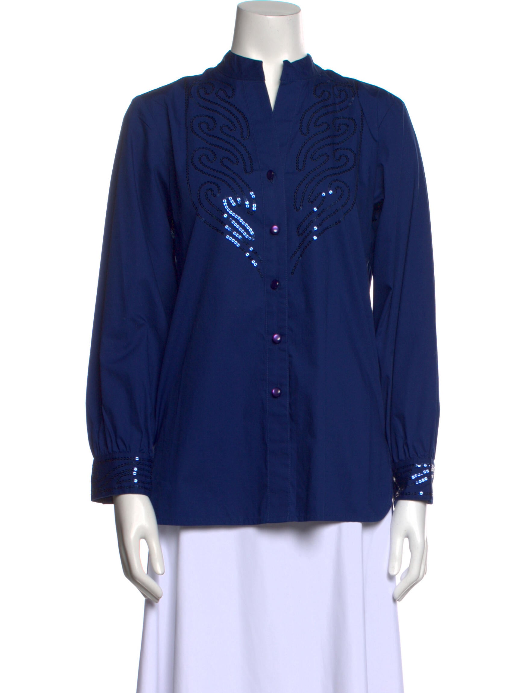 Bob Mackie Mock Neck Long Sleeve Button-Up Top