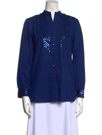 Bob Mackie Mock Neck Long Sleeve Button-Up Top