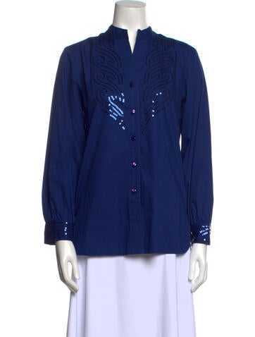 Bob Mackie Tops Mock Neck Long Sleeve Button-Up Top XS